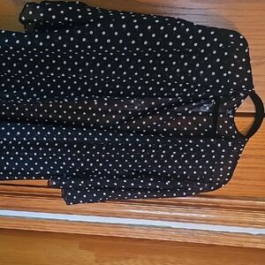 SHEIN Black Sheer Kamono with White Polka Dots